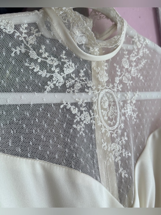 Handmade Dresses & Skirts - 📸PHOTOS ONLY📸 VINTAGE 1980 CUSTOM Ivory Long-Sleeve Lace & Satin Bridal Gown